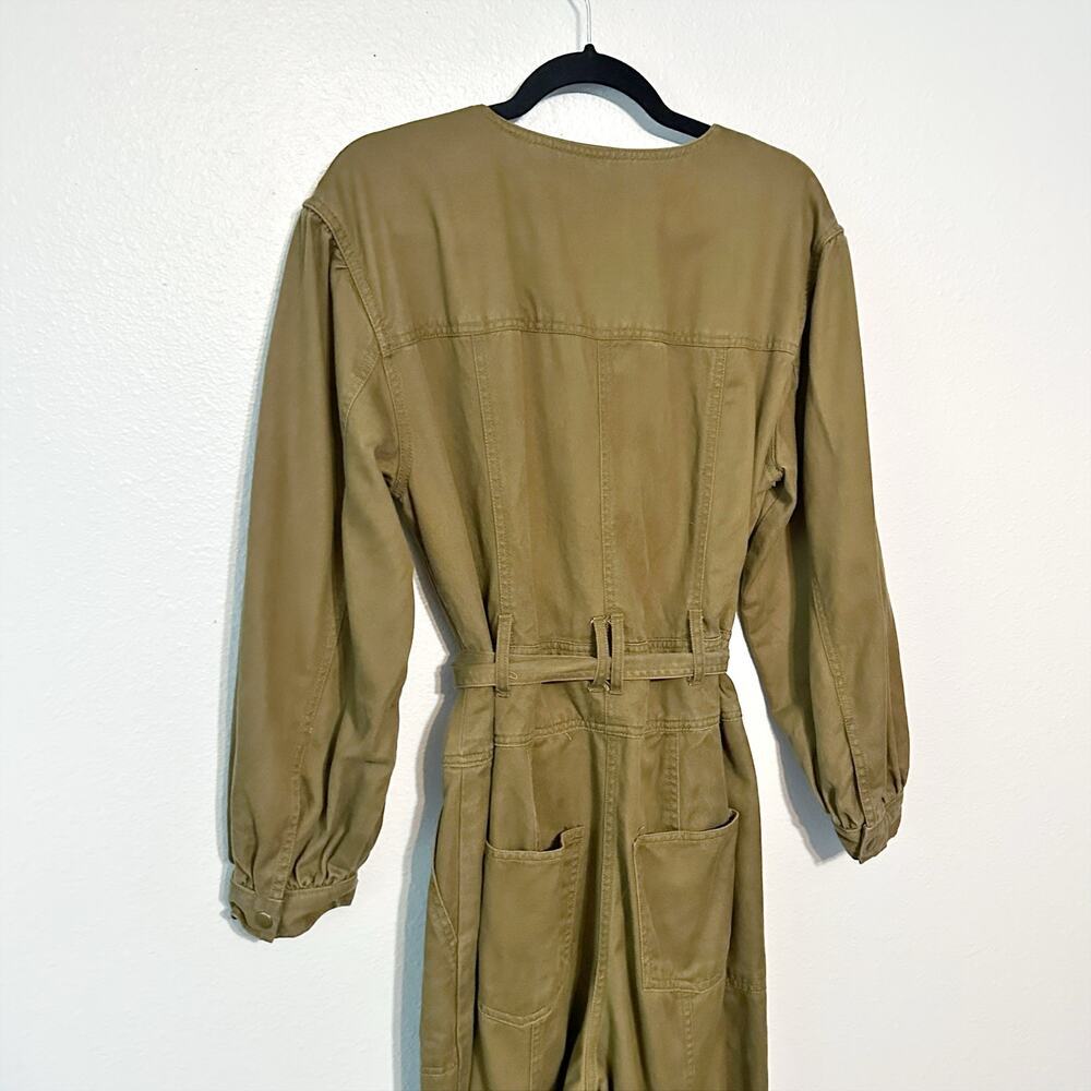Madewell Tencel Twill Tapered Belted Golden Spinach Jumpsuit Women's Size Large - Picture 7 of 16